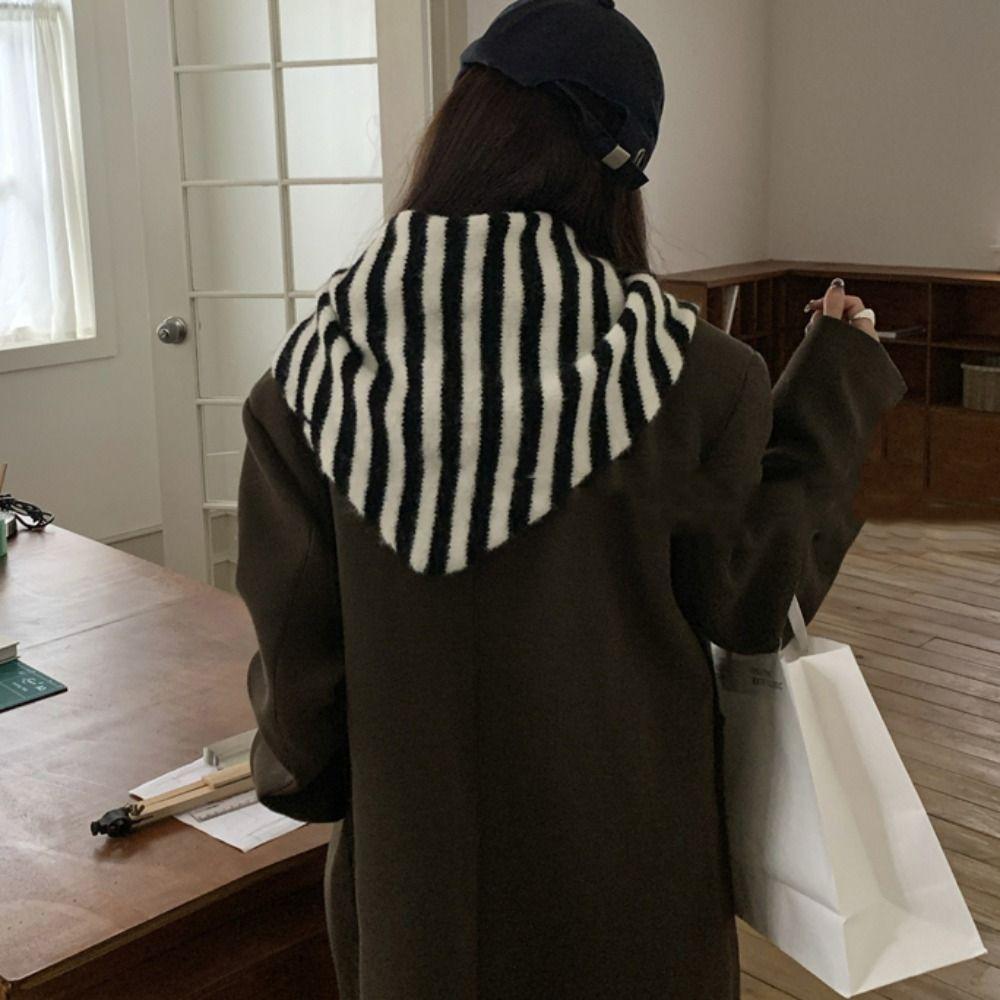 Korean Style Knitted Triangle Scarf Cashmere Winter Shawl Fashion Striped Scarf  Autumn Winter