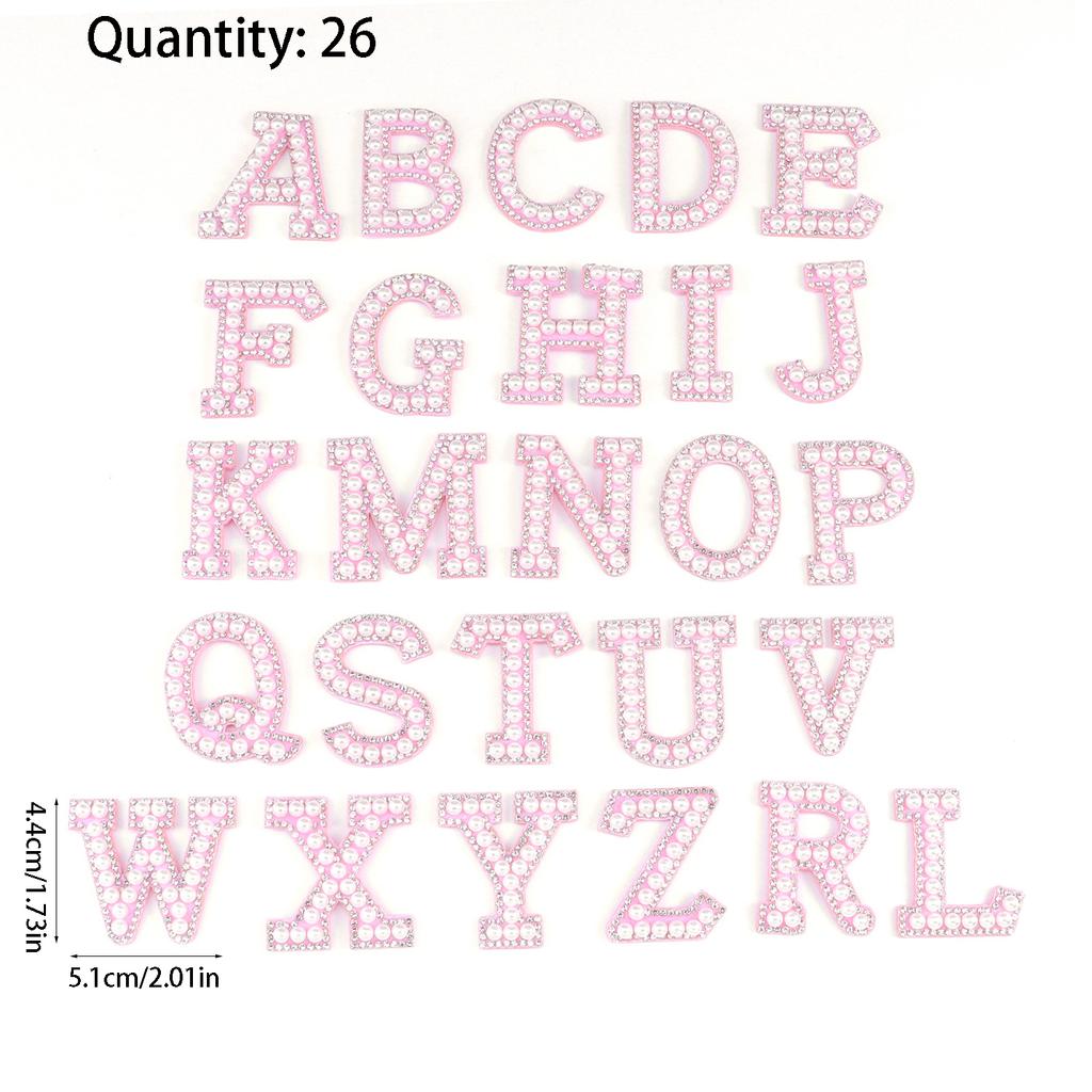 26pcs A-Z Glitter Pearls Rhinestone Letter Patches Repair Embroidered Sew On Appliques, Patches for DIY Clothes Bags Hats