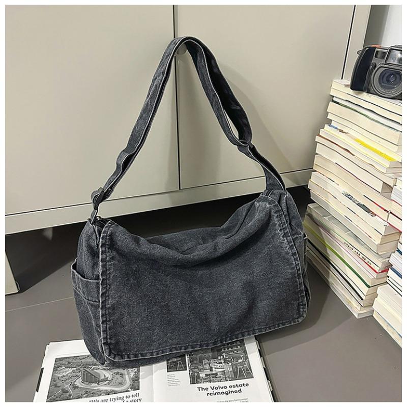 

Джинсовая сумка женская большой вместимости новая летняя универсальная повседневная на плечо, сумка-мессенджер, студенческая сумка-тоут чёрный