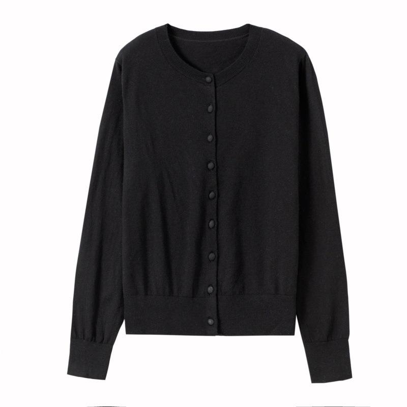 Autumn and Winter Casual Minimalist Style High-end All-wool Knitted Cardigan Women's Versatile Solid Color Thin Wool Sweater