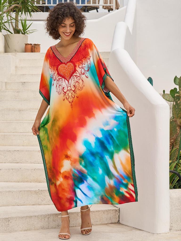 European & American Cotton Print Beach Cover-Up Long Dress - Plus Size Swimsuit Sunscreen Robe