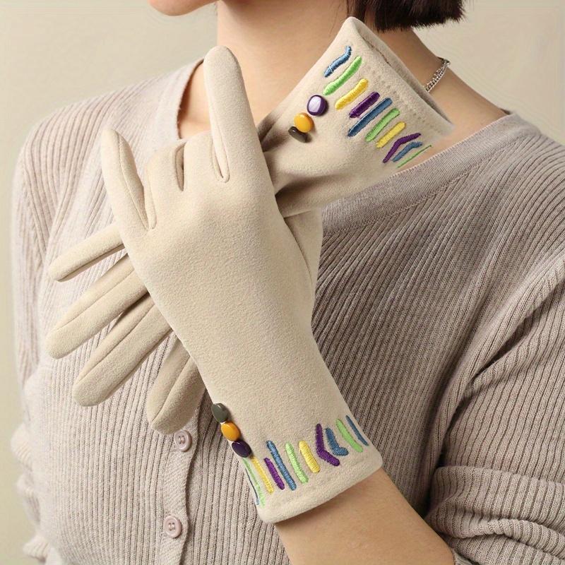 Women'S Winter Cycling Gloves - Thickened Fleece-Lined Full-Finger Warmth,Soft Pink with Multicolor Embellishments (Pink, Yellow, Green