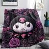 1PC Kuromi Print Flannel Blanket, High quality All Seasons, Home Decor, Warmth and Comfort, Perfect for Christmas Gifts