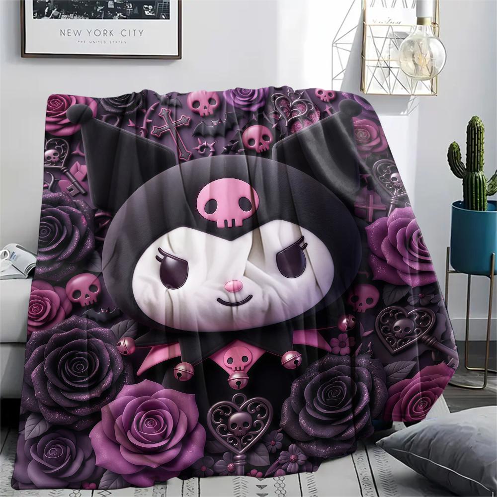 1PC Kuromi Print Flannel Blanket, High quality All Seasons, Home Decor, Warmth and Comfort, Perfect for Christmas Gifts