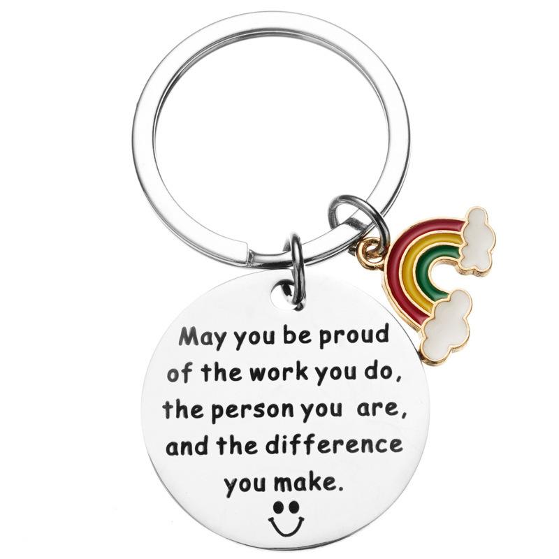 

2025 May You Be Proud Rainbow Keychain Stainless Steel Keychain Gift Stainless Steel Keychain for Mothers Day and Fathers Day Backpack Bag Pendant 3*3CM