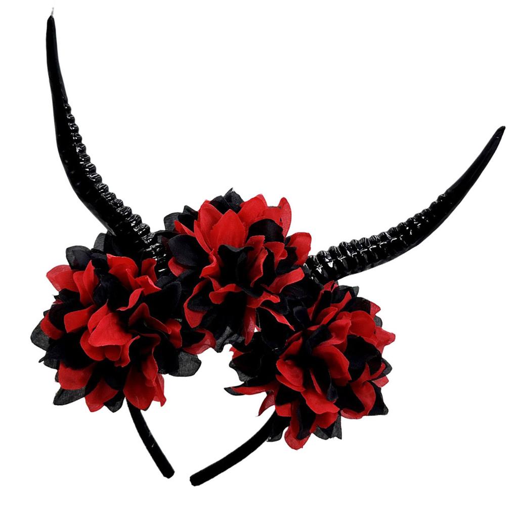 Halloweenowa Opaska z Rogami Antylopy z Kwiatami Żywicznymi Dodatek do Kostiumu Kreatywne Nakrycie Głowy Rekwizyty na Imprezy Role Play