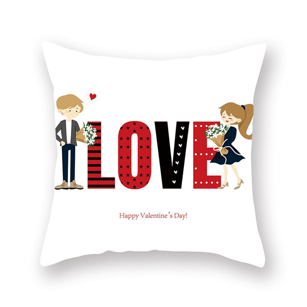 Red Love Printing Pattern Polyester Square Cushion Cover for Home Living Room Sofa Decoration Pillow Cover