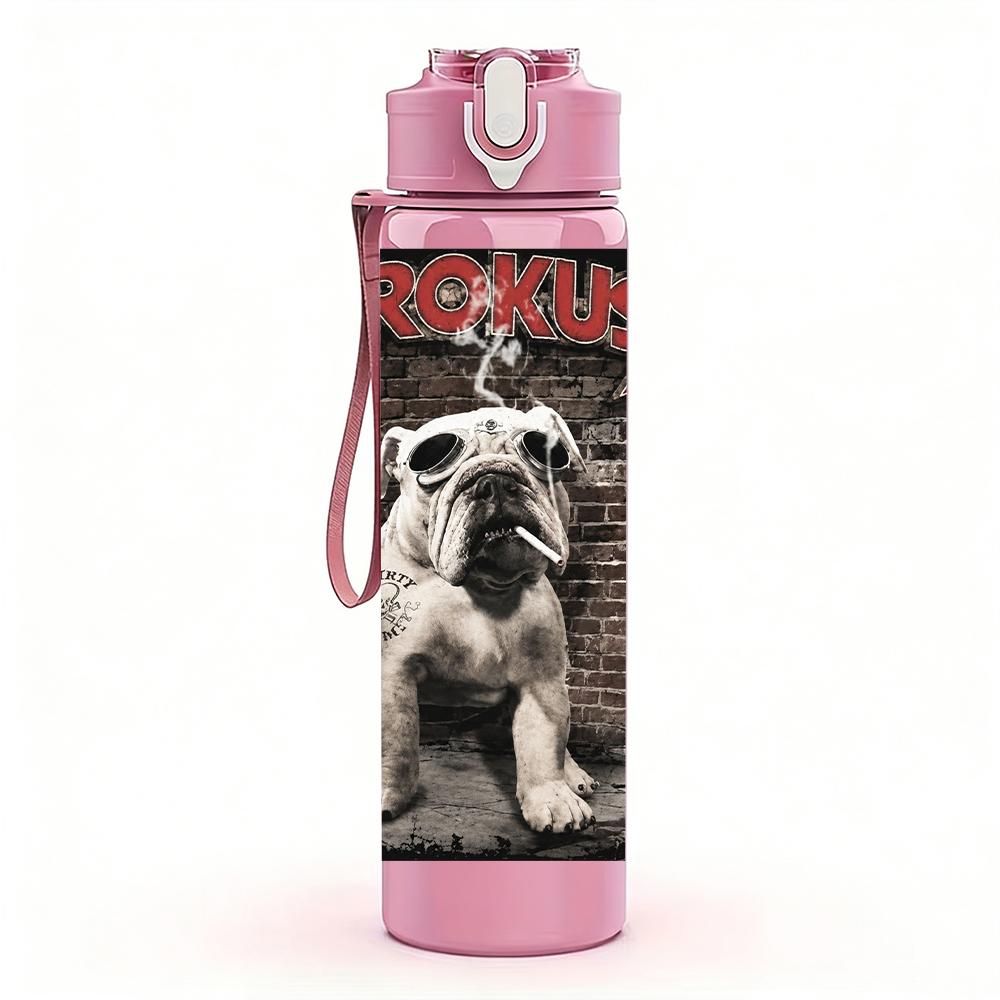 1 Stück Retro Bulldogge Hund Vintage Porträt Druck 750ml Tragbare Sportwasserflasche Auslaufsicher Reise Fitnessstudio Trinkbecher