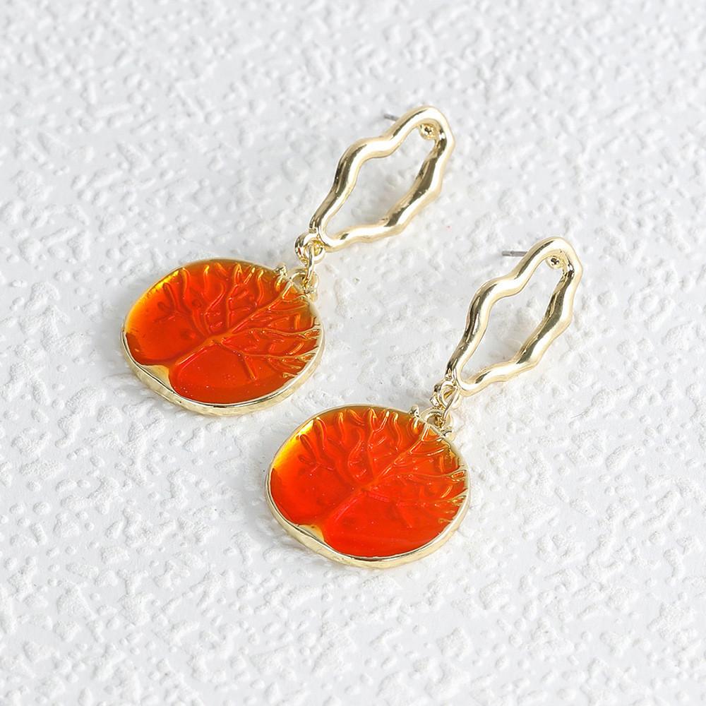 Elegant Round Tree Of Life Earrings Alloy Minimalist Geometric Design For Women