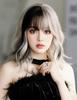 Ekienn Silver Curly Gradient Short Bob Black Wavy Short Natural S-Shaped Full Wig, Natural-Looking, Slimming Face, Cute Wig, Perfect for Cosplay, Hall