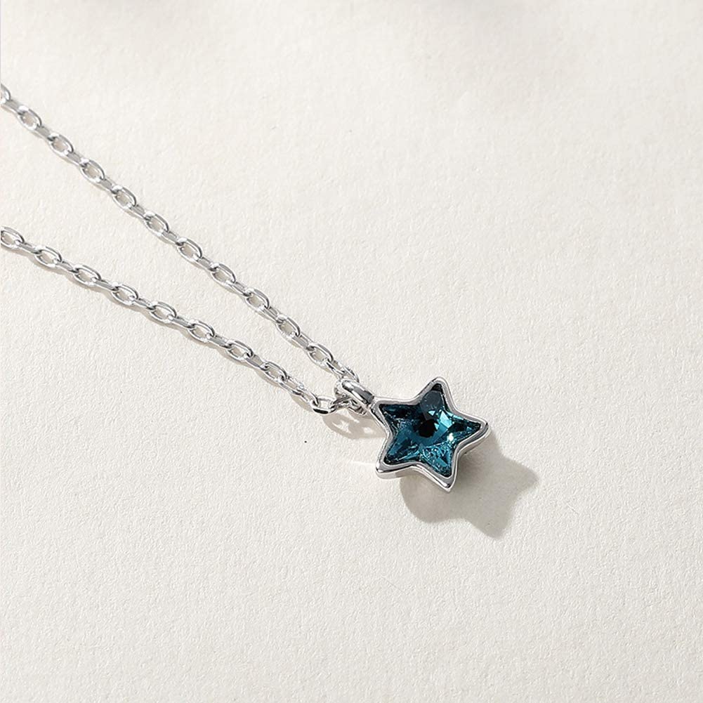 Star Necklace for Silver Star Shape Blue Crystal Pendant Pure Silver Platinum Jewelry [IDOLCO] Women, 925, & Necklace, Silver, 925, Finish,