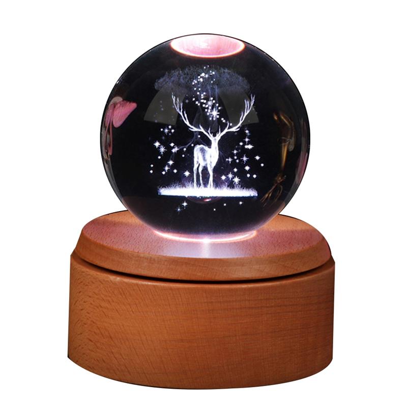 

ABJI-3D Elk Paperweight Glass Ball Paperweight Glass Ball In Crystal Glass Ball Gift (Included LED Base) прозрачный