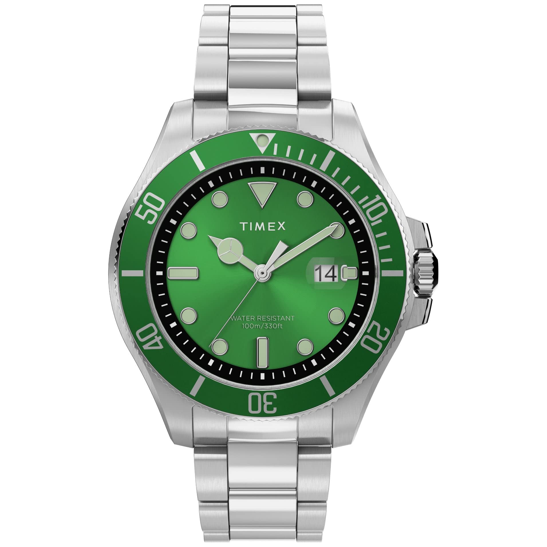 

Timex Men s Harborside Coast 43mm Watch, Silver Tone/Green, One Size, Coastal.