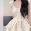 Spring and Summer French Beautiful Sweet Spice Girl Feifei Sleeve Suspender Dress Fairy Dress Waist Fluffy Dress Small Man