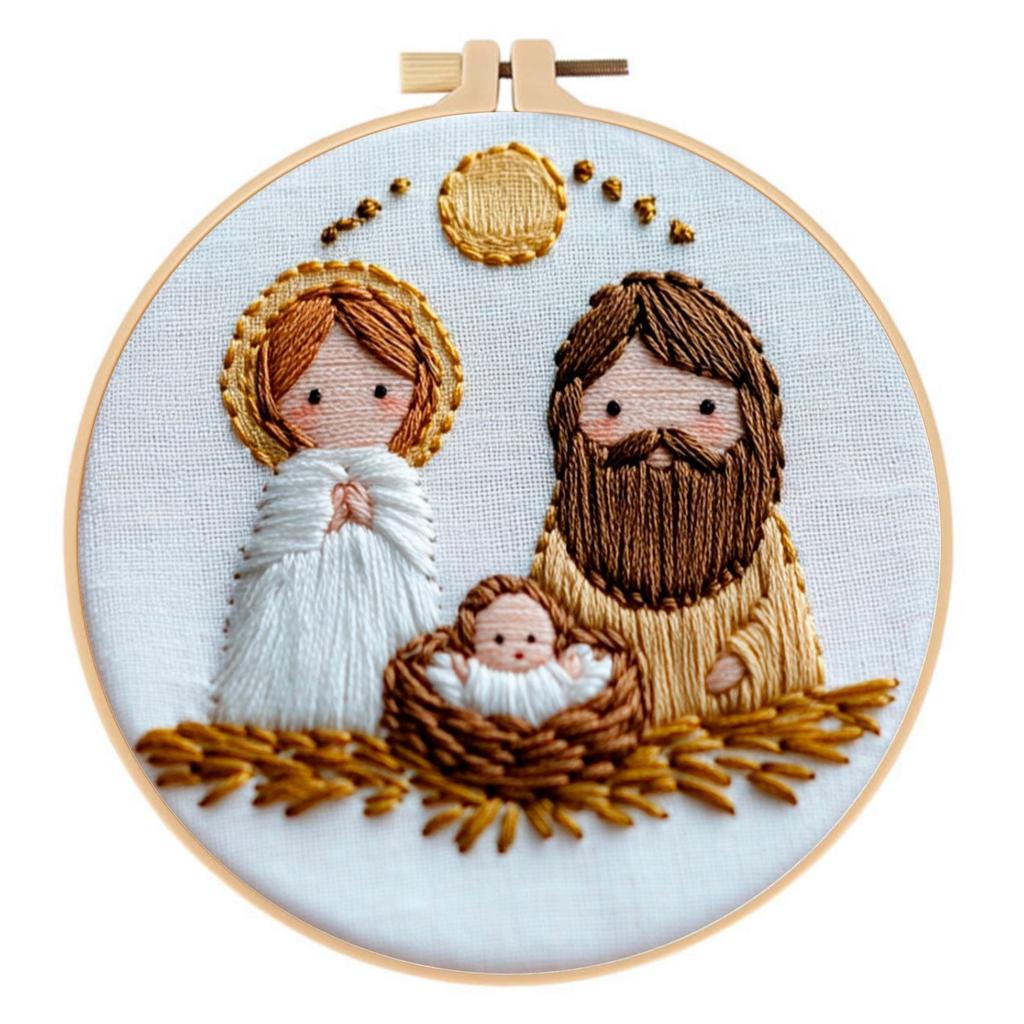 1set Jesus-themed cross-stitch embroidery kit with tools, suitable for beginners, includes stitch tutorial. Handmade embroidery fabric material kit