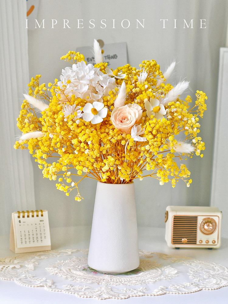 Eternal Rose & Baby's Breath Dried Flower Bouquet - Natural Living Room Display Ornament