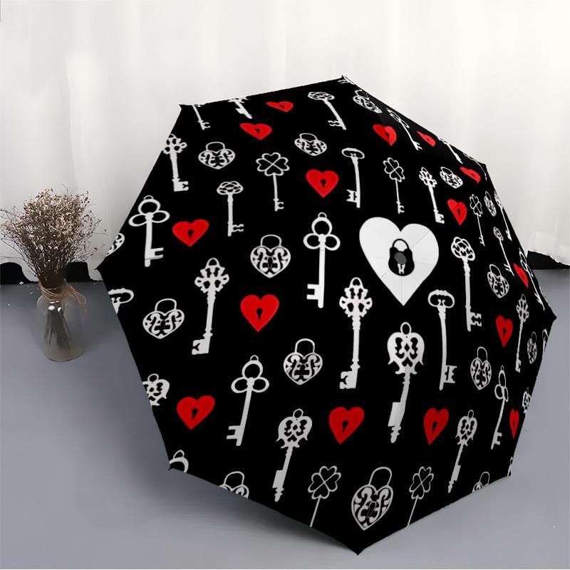 1pc Locks Keys Open/Close Folding Umbrella, All- Portable Umbrella for & Men, Stylish Accessory (Holiday Gift) 8-Rib Yy251213169
