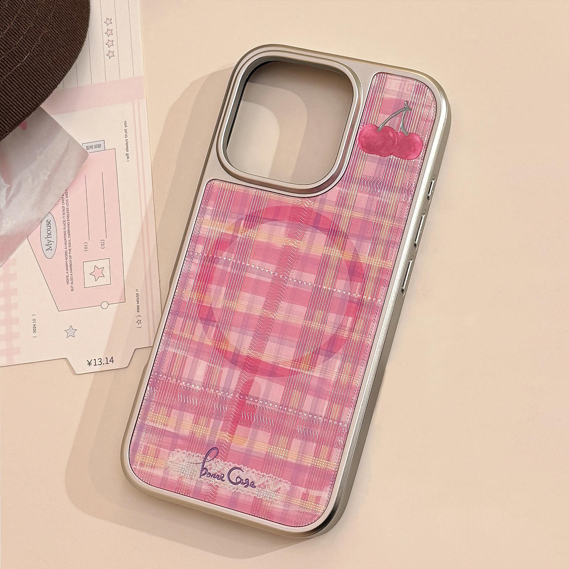 

Позолоченный чехол для телефона Apple 16promax Красная клетка Вишня для IPhone 15 Гальванопокрытие 14 для Милый Крутой 17 для Huawei For Huawei P70pro