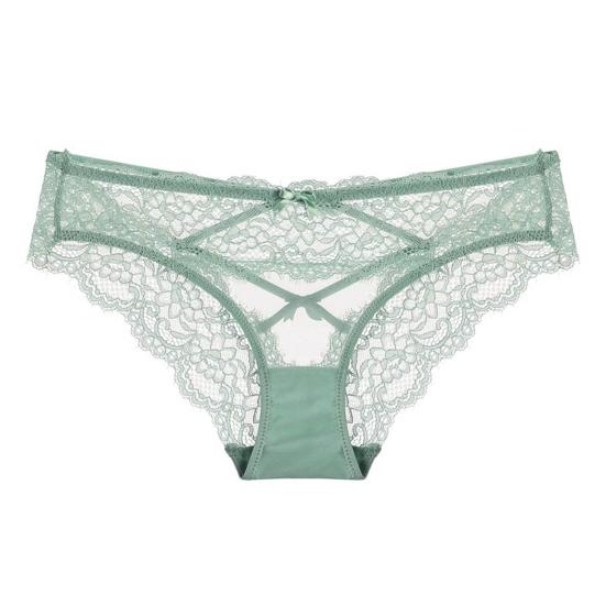 Sexy Underwear for Women Seamless Hipster Sheer Mesh Lace Panties Low Waist V-Back Strappy Criss Cross Briefs