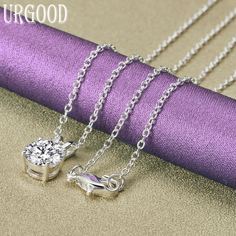 925 Sterling Silver 8mm AAA Grade Zircon Pendant Necklace Wedding Fashion Jewelry