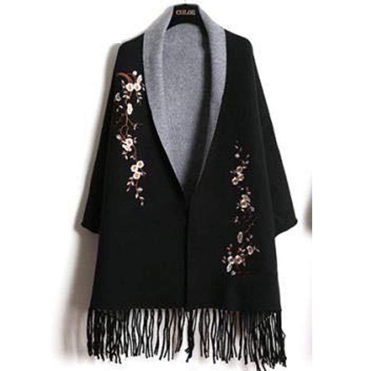 Korean Style Embroidered Shawl Cape: Versatile Knit Scarf for All Seasons