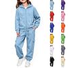 Kids Color Long Sleeve Hooded Sweatshirt Set for Boys Girls Casual Pullover Outfit