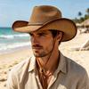 Chapeau de cowboy western rétro dégradé en paille avec sangle coupe-vent, grand bord unisexe pour la protection solaire, les vacances à la plage et l'usage quotidien