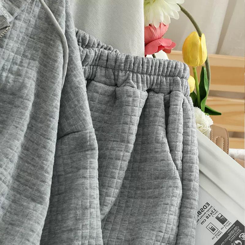 Women's 2024 Autumn/Winter Casual Waffle Hooded Cardigan & Wide-Leg Pants Three-Piece Set