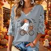 Women's V-Neck Halloween Print Casual Three-Quarter Sleeve Top