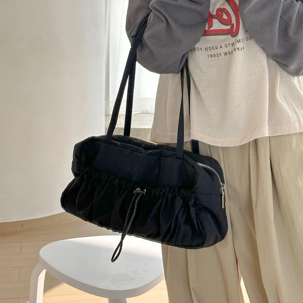 Women Pleated Shoulder Bag Multipurpose Solid Satchel Bag Casual Large Capacity Lightweight Slouchy Travel Bag
