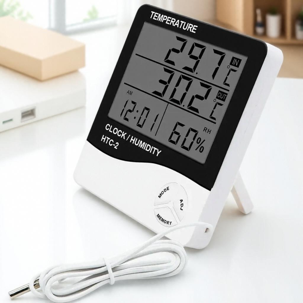 HTC-1/HTC-2 Digital Thermometer Hygrometer LCD Indoor Outdoor Weather Station Clock Temperature Humidity Monitor
