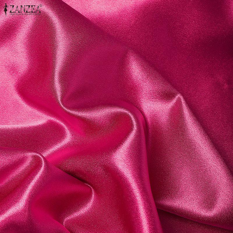 ZANZEA Women Casual Square Collar Summer Short Sleeve Long Dress