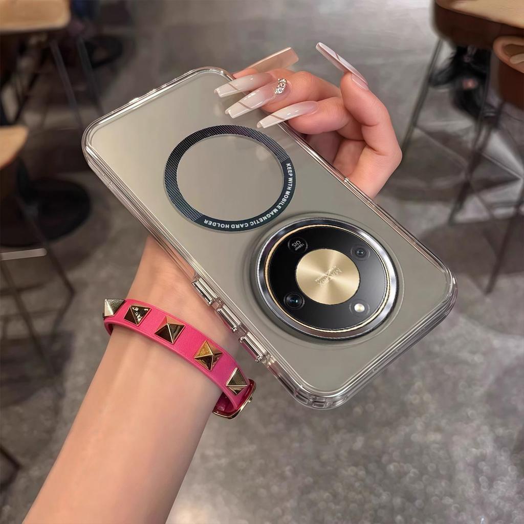 Case for HONOR X9c Minimal Semi-Transparent Magnetic Casing Raised Electroplated Lens Bezel Anti-Slip Drop Resistant Protective Shell