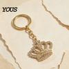 Extended Chain Keyring Keychain Pendant, Transparent Rhinestones Crown Design Key Ring with Strong Durable Chain, Smooth Opening Unisex Holder for