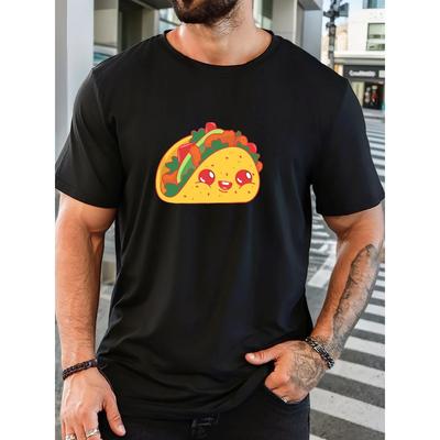 Herren Sommer Casual T-Shirt mit Cartoon Burrito Muster, Rundhalsausschnitt, Kurzarm
