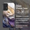 Luxury Lotus Marble Floral Pattern Tempered Glass Phone Case for Samsung Galaxy A56 A72 A55 A54 A53 A52 A36 A15 A14 A13 5G Cover