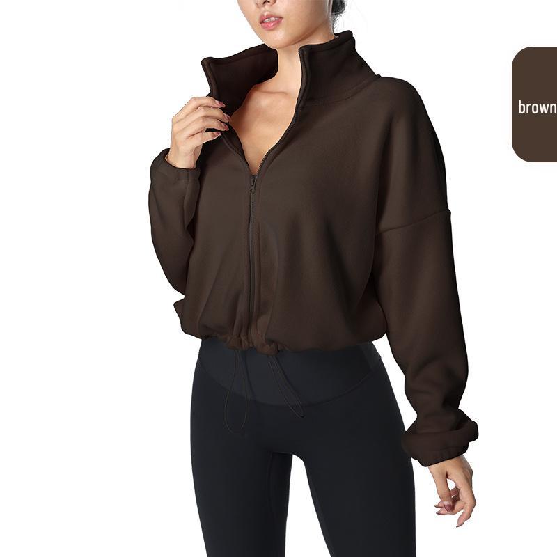 

Женская зимняя флисовая ветрозащитная куртка - Теплое спортивное уличное пальто со стойкой воротником Small коричневый