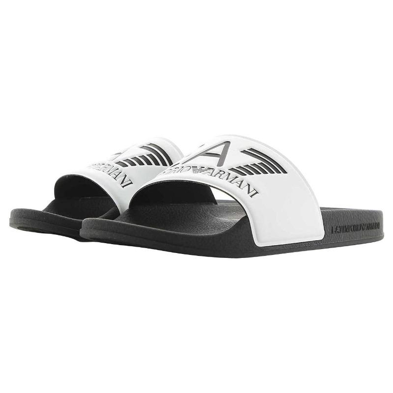 EMPORIO ARMANI Open Toe Slip On Slide Slippers Men Black And White XCP001XCC22Q737