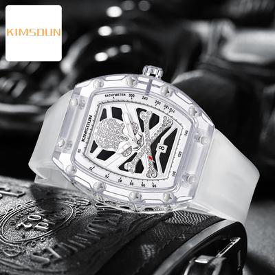 KIMSDUN Watch Men's Top Brand Luxury Clock Wail Barrel Shaped Transparent Shell Silicone Table with Fashion Quartz Watch