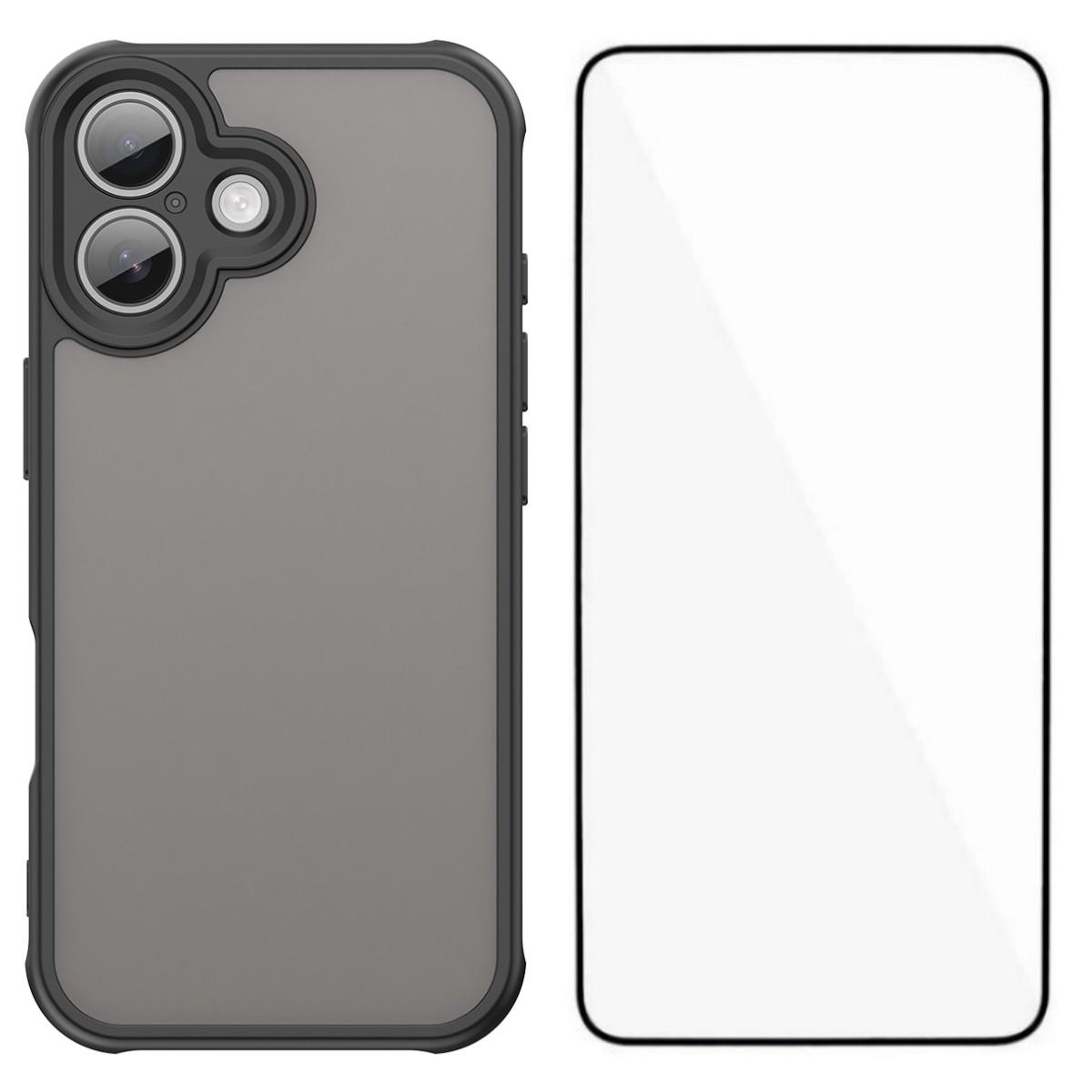 

WANLONFENG FD Series For iPhone 17 Case with Screen Film,Skin Touch TPU PC Phone Back Cover Black