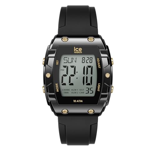 Authorized Distributor [ICE-WATCH] Ice-Watch Tonneau-Shaped Wristwatch for Men and Unisex, Model 024564, ICE Digit Boliday, Black and Gold, Small Disp