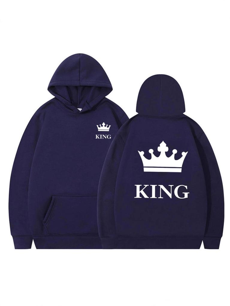Women's Crown Print Loose Hoodie - Thickened Autumn/Winter Pullover