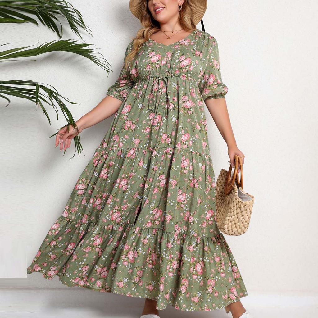 Vestido estampado de manga corta informal suelto de talla grande a la moda para mujer