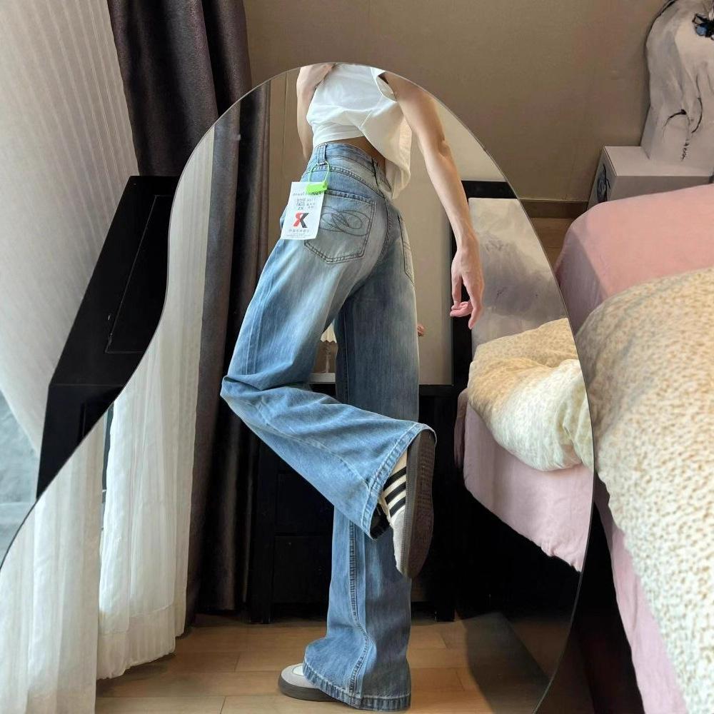 Big Yards High Street Straight Jeans Women Spring Pear Shaped Figure High Waist Design Sense Wide Leg Trousers Jeans for Women Long Denim Pants