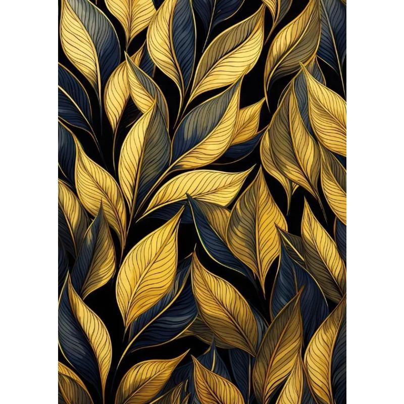 Texture Noir et Or Diverses Feuilles Impression d'Affiche Peinture sur Toile Art Mural Moderne Image HD pour Salon Décoration de Maison Cadeaux