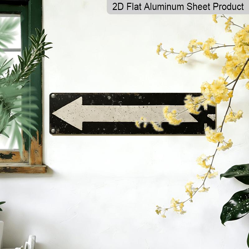 2D Flat, 1pc, 3.94 X 15.74 Inches Aluminum Decorative Sign - Vintage Rustic Wall Plaque - Distressed Directional Arrow Metal Sign with Aged End