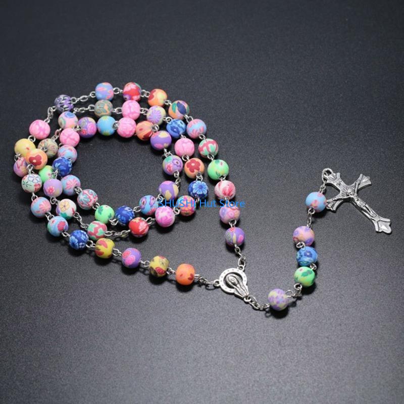 Christian Catholic Religious Rosary Necklace for Cross Pendant Rosary Chain Jewe D57B