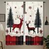 Set Of 2 Christmas Curtain Checkered Reindeer Tree Snowflake Print Curtains Home Decoration Room Made Polyester