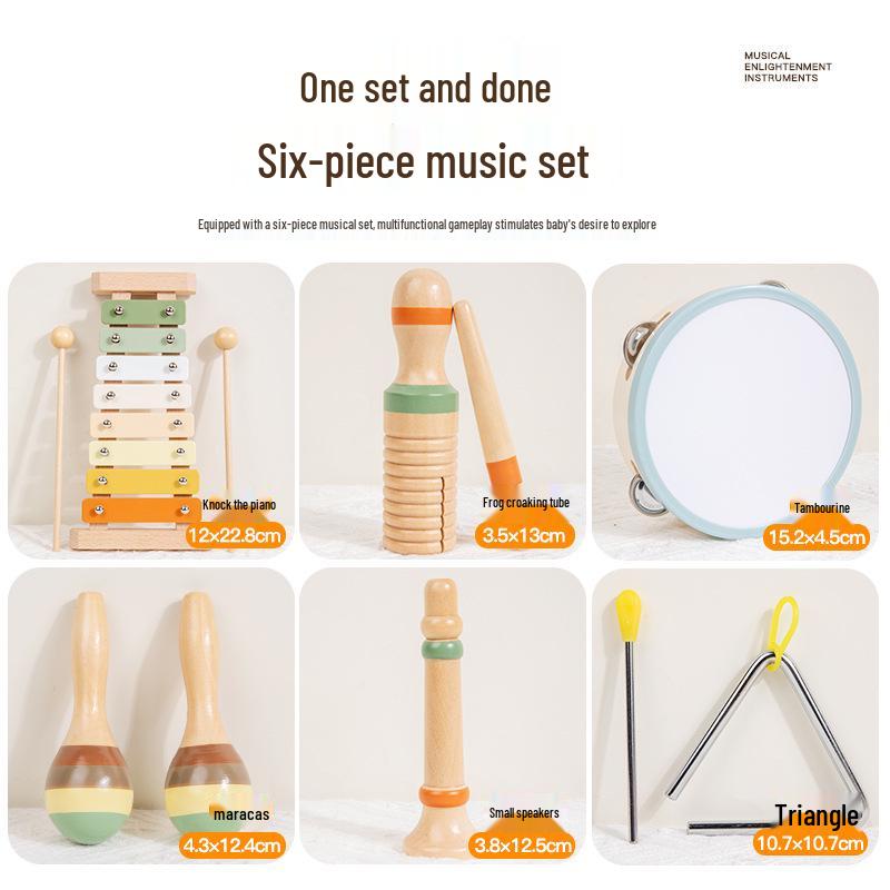 Wooden Orff Percussion Instruments for Children's Vocal Enlightenment: Maracas, Claves, Hand Bell, Xylophone Educational Toys