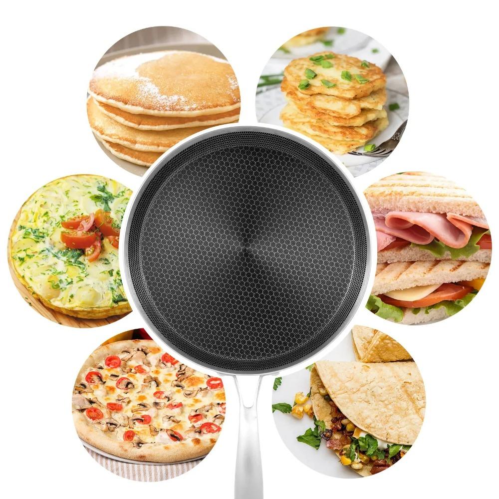 D2 Stainless Steel Crepe Pan Non-Stick Pots Honeycomb Coating Frying Pan Pizza Tray 24/26/28cm Kitchen Cookware Pancake Egg Pan